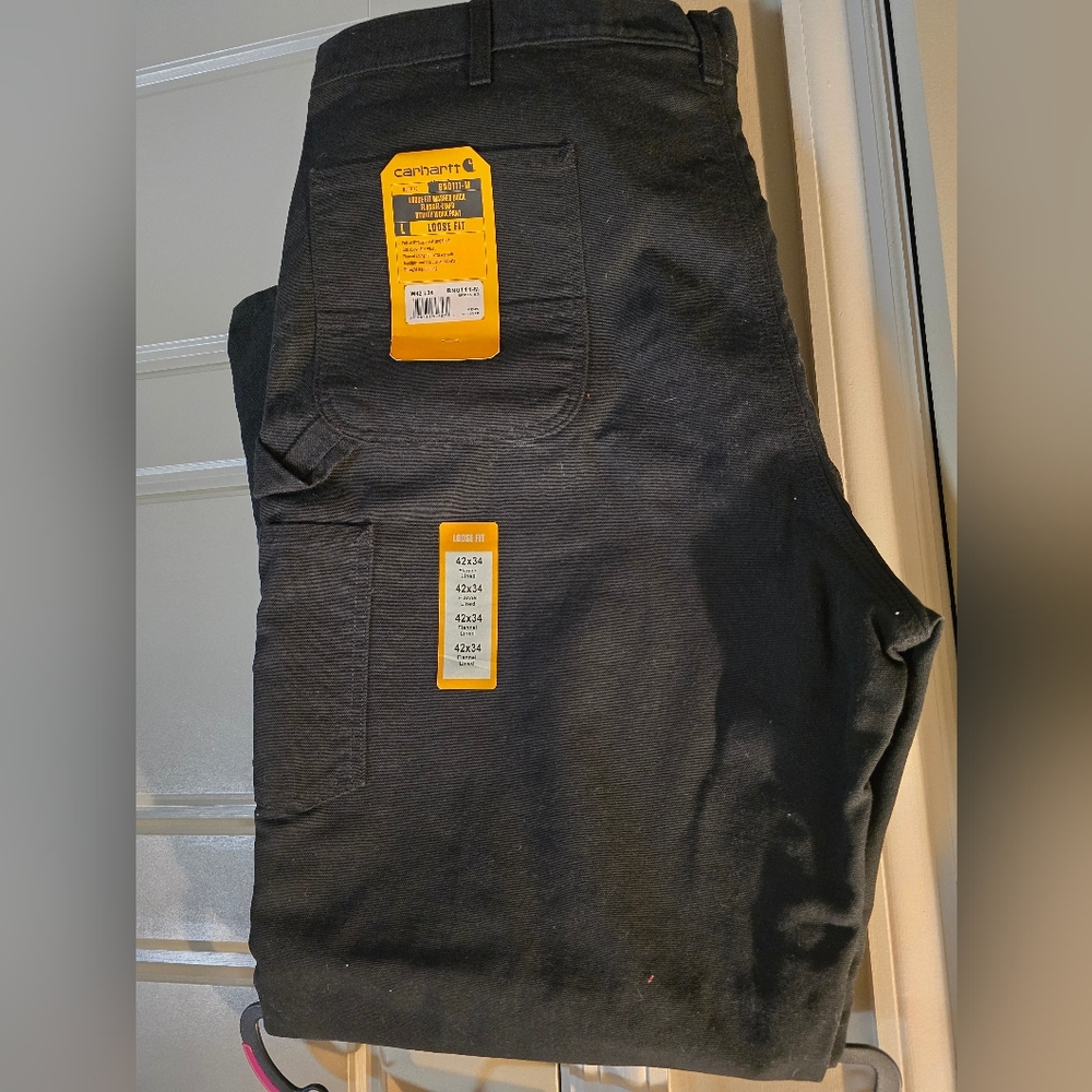 Carhartt Black Loose Fit Washed Duck Flannel Lined Utility Pant 42x34